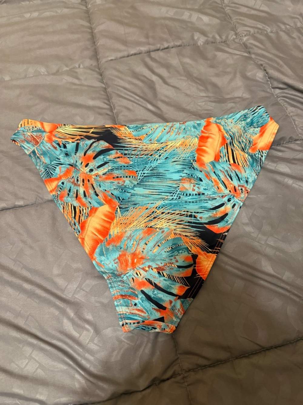 Tropical Leaf Print Bikini Bottom — Orange & Teal